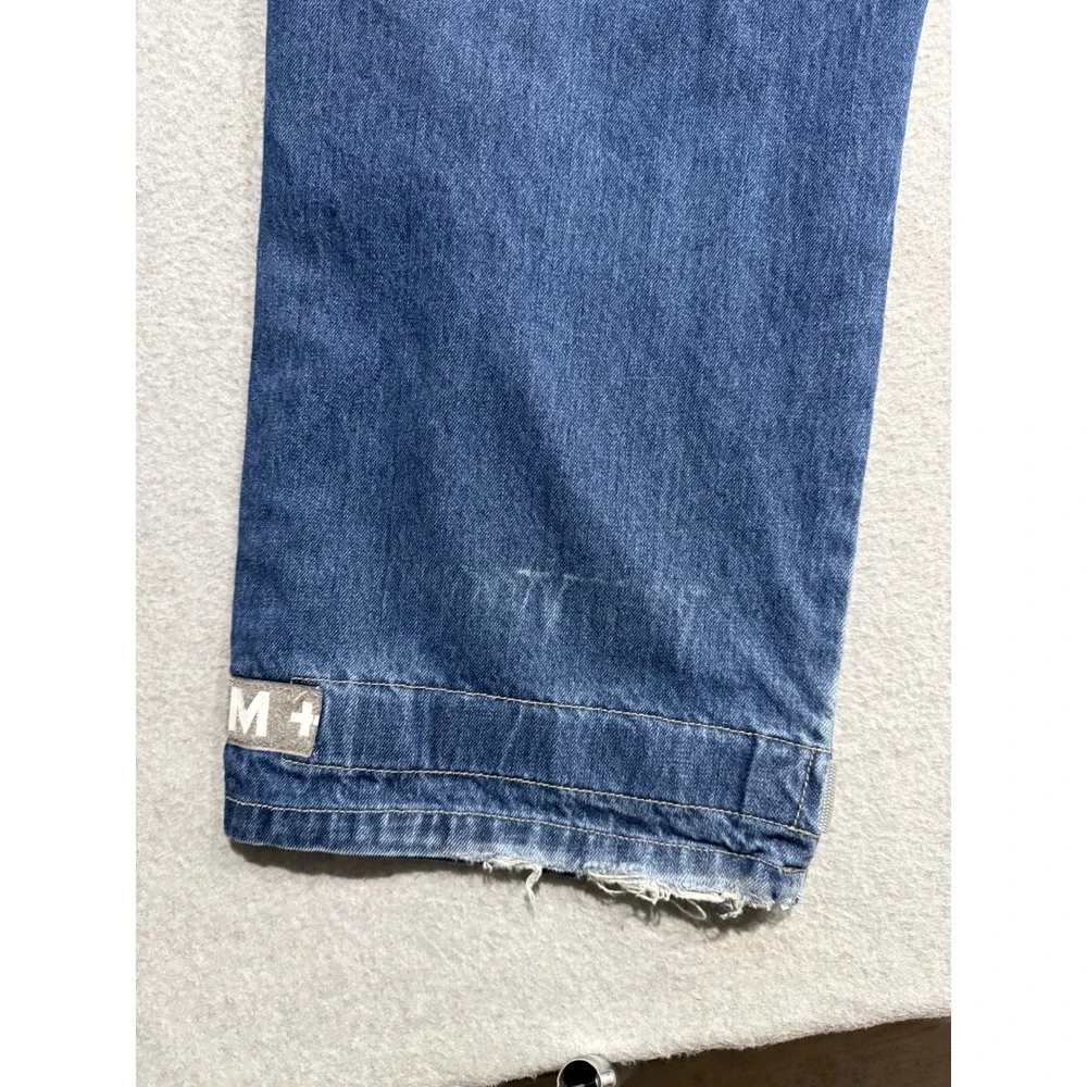Marithe Francois Girbaud Mens 40M Blue Cargo Jeans Wide Leg Logo Straps Y2K 90s